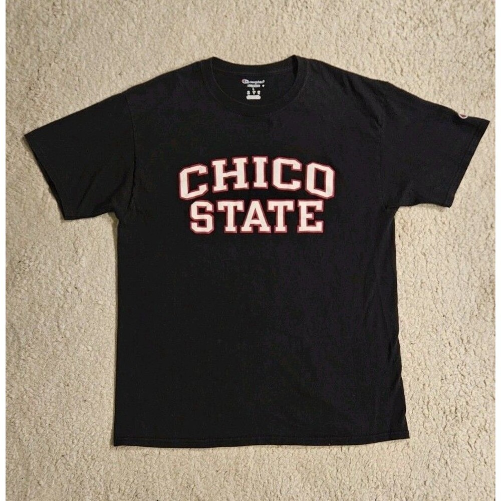 Champion Mens Large Chico State University T Shirt Short Sleeve Black Graphic
